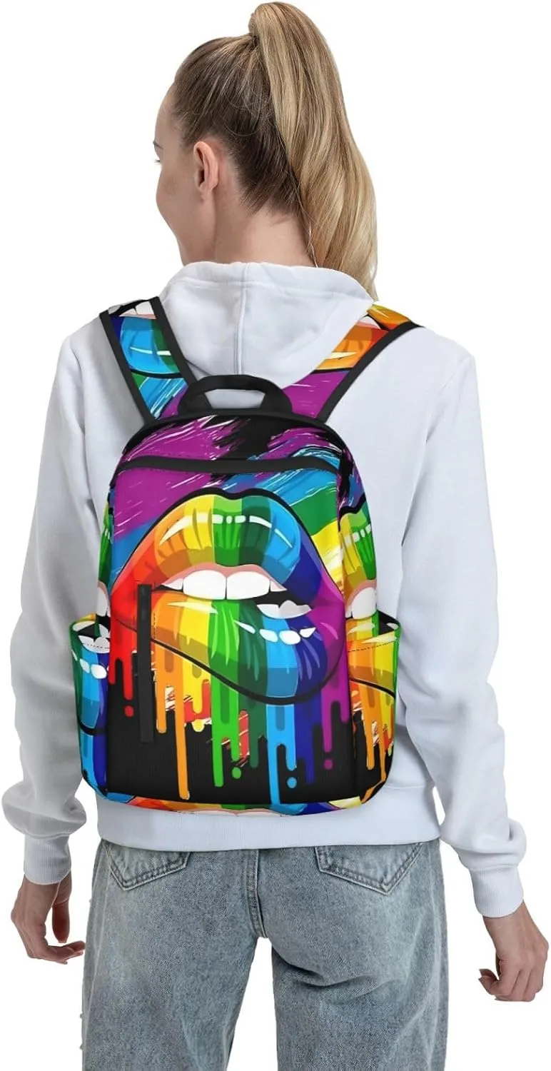 LGBT Gay Lesbian Pride Rainbow Lip Graffiti Heart Travel Laptop Backpack Casual Backpacks Double Shoulder Daypack Notebook Rucksack Work Bags Sports Bag for Hiking Camping Beach