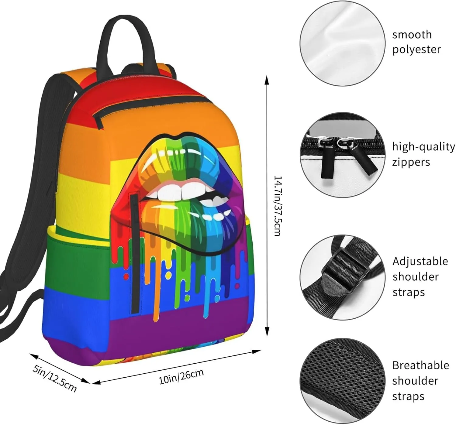LGBT Gay Rainbow Lesbian Pride Lips Travel Laptop Backpack Casual Backpacks Double Shoulder Daypack Notebook Rucksack Work Bags Sports Bag for Hiking Camping Beach