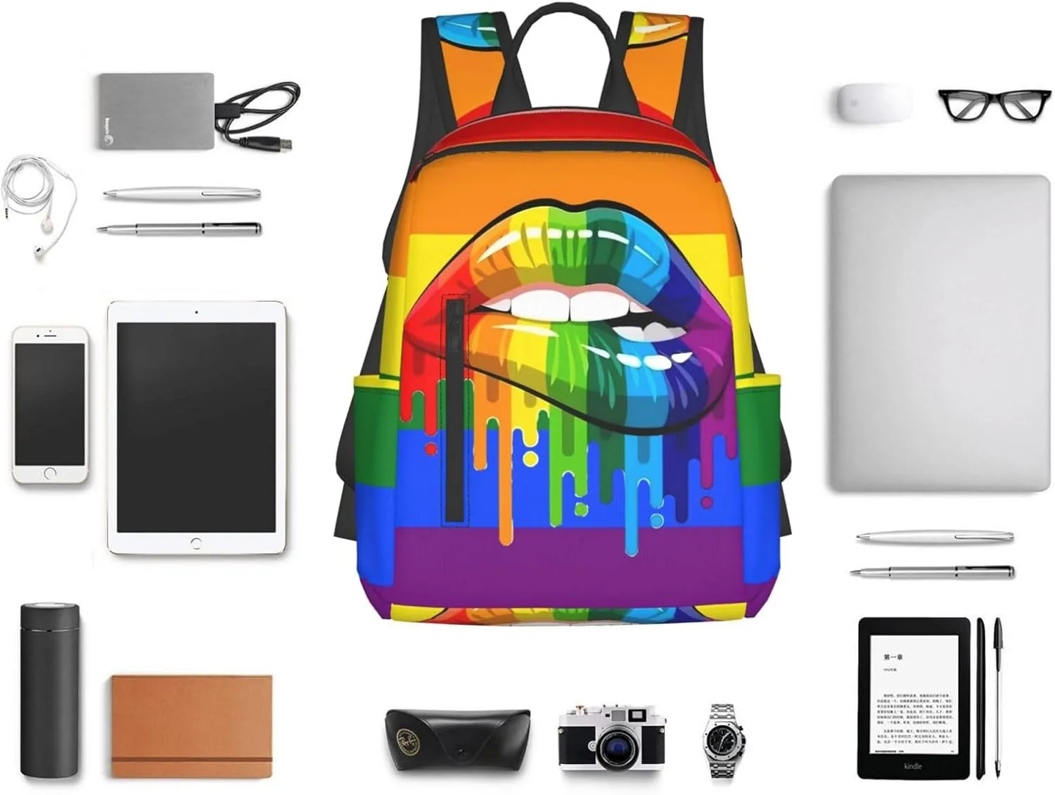 LGBT Gay Rainbow Lesbian Pride Lips Travel Laptop Backpack Casual Backpacks Double Shoulder Daypack Notebook Rucksack Work Bags Sports Bag for Hiking Camping Beach