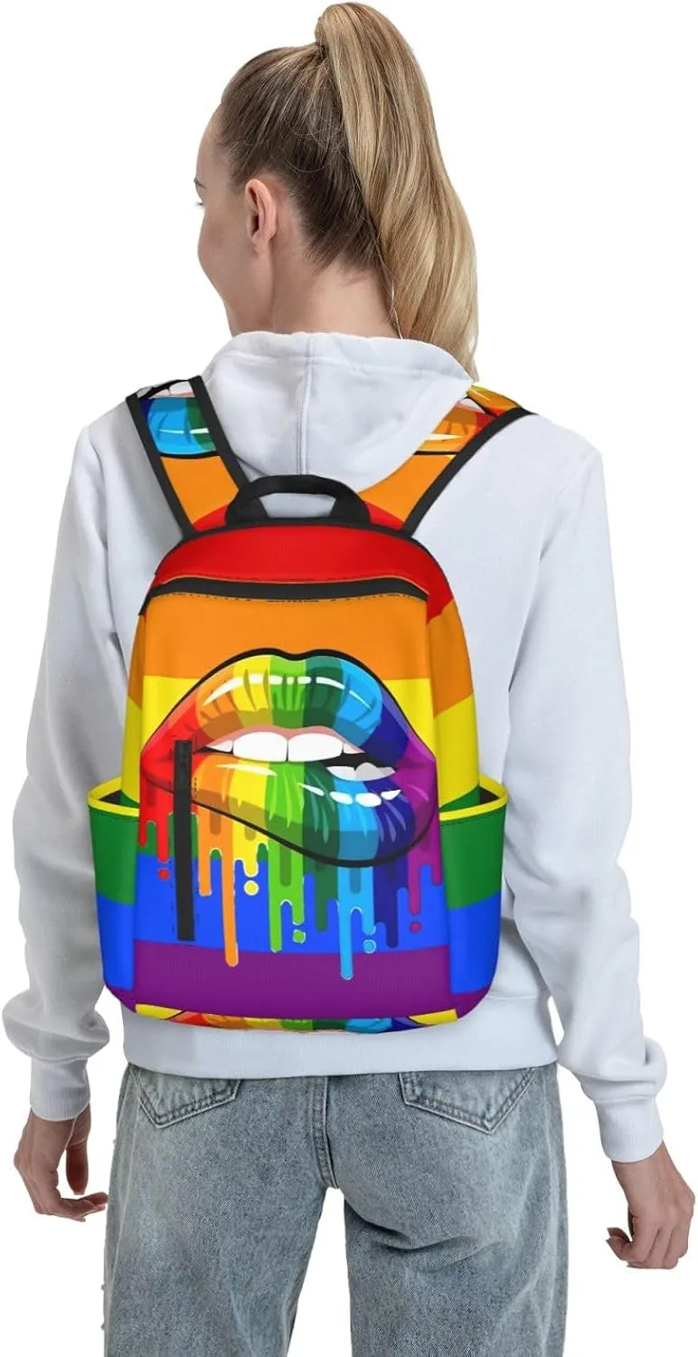 LGBT Gay Rainbow Lesbian Pride Lips Travel Laptop Backpack Casual Backpacks Double Shoulder Daypack Notebook Rucksack Work Bags Sports Bag for Hiking Camping Beach