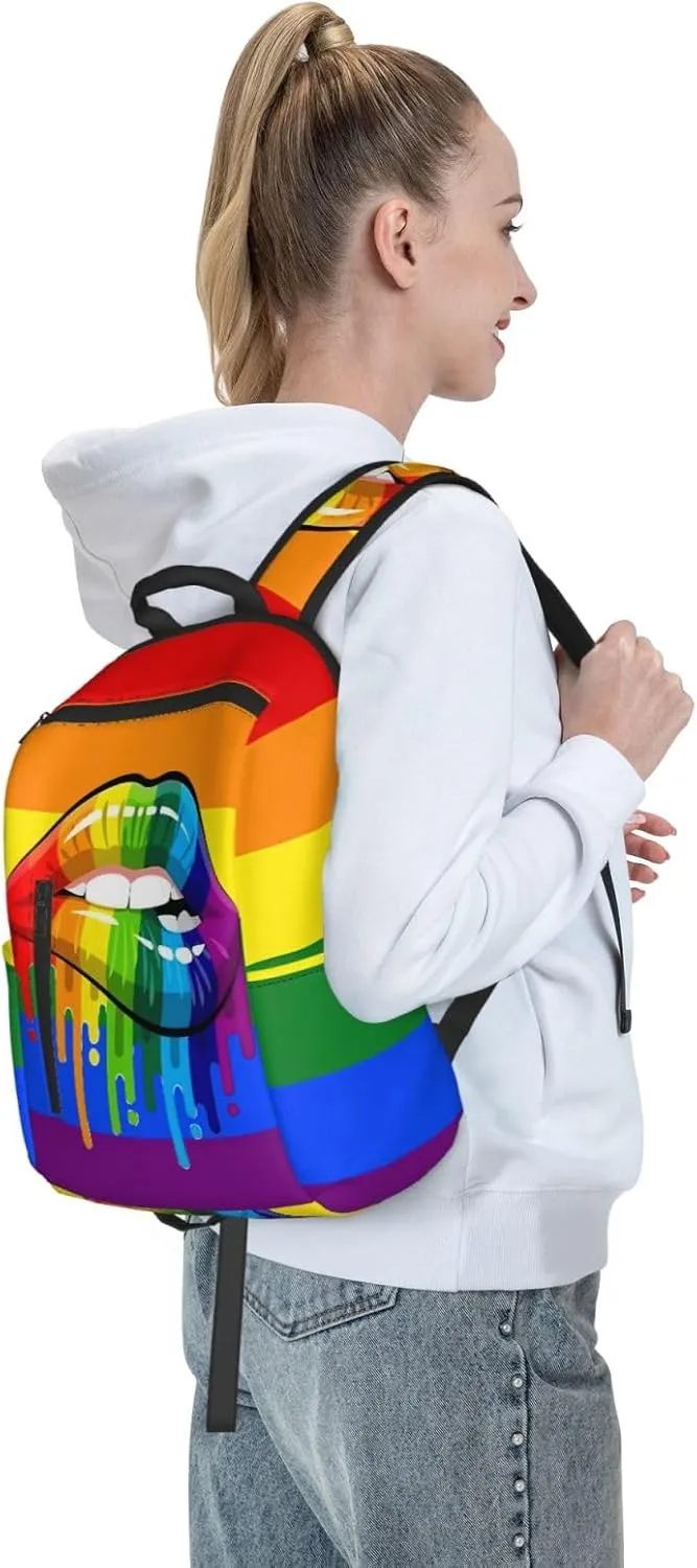 LGBT Gay Rainbow Lesbian Pride Lips Travel Laptop Backpack Casual Backpacks Double Shoulder Daypack Notebook Rucksack Work Bags Sports Bag for Hiking Camping Beach