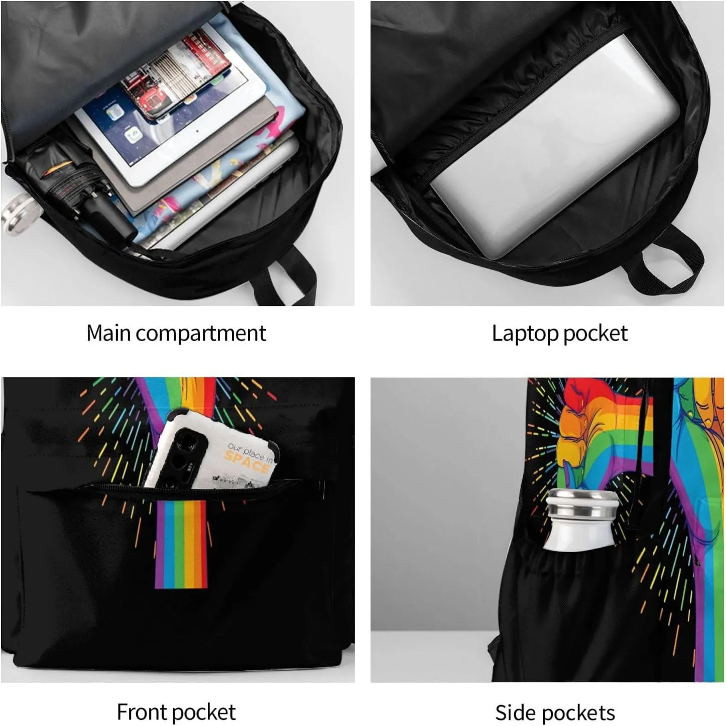 Lgbt Pride Rainbow Gay Allyship Hand Rainbow Laptop Backpack Shoulder Bag Laptop Pack Travel Backpacks Commuter Back Pack Casual Daypack Bags With Side Pockets