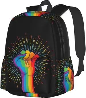 Lgbt Pride Rainbow Gay Allyship Hand Rainbow Laptop Backpack Shoulder Bag Laptop Pack Travel Backpacks Commuter Back Pack Casual Daypack Bags With Side Pockets