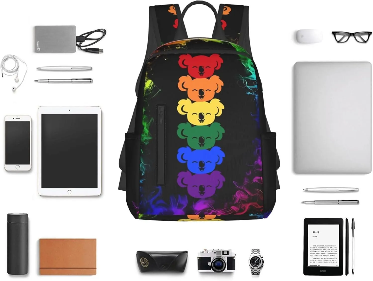 LGBT Rainbow Gay Pride Flag Koalas Travel Laptop Backpack Casual Backpacks Double Shoulder Daypack Notebook Rucksack Work Bags Sports Bag for Hiking Camping Beach