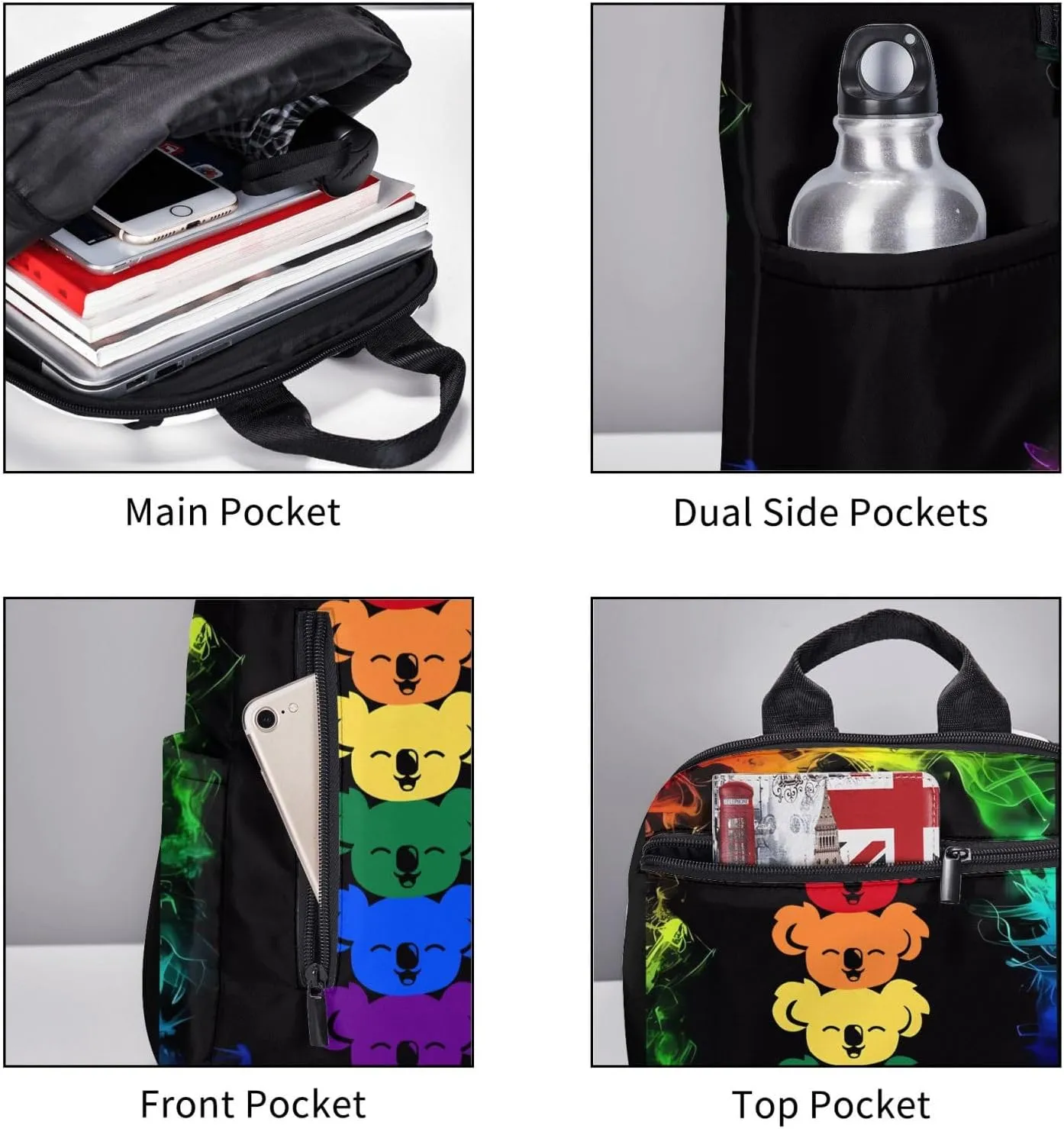 LGBT Rainbow Gay Pride Flag Koalas Travel Laptop Backpack Casual Backpacks Double Shoulder Daypack Notebook Rucksack Work Bags Sports Bag for Hiking Camping Beach
