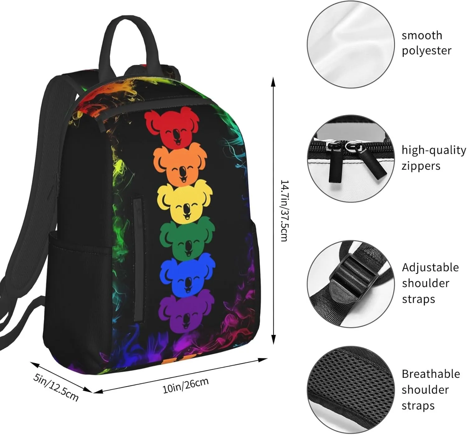 LGBT Rainbow Gay Pride Flag Koalas Travel Laptop Backpack Casual Backpacks Double Shoulder Daypack Notebook Rucksack Work Bags Sports Bag for Hiking Camping Beach