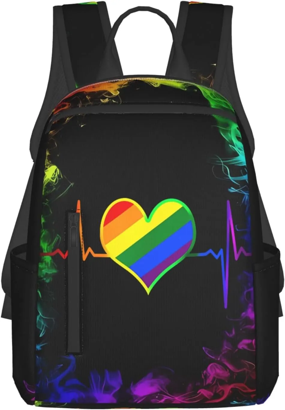 LGBT Rainbow Gay Pride Heart Beat Pulse Travel Laptop Backpack Casual Backpacks Double Shoulder Daypack Notebook Rucksack Work Bags Sports Bag for Hiking Camping Beach