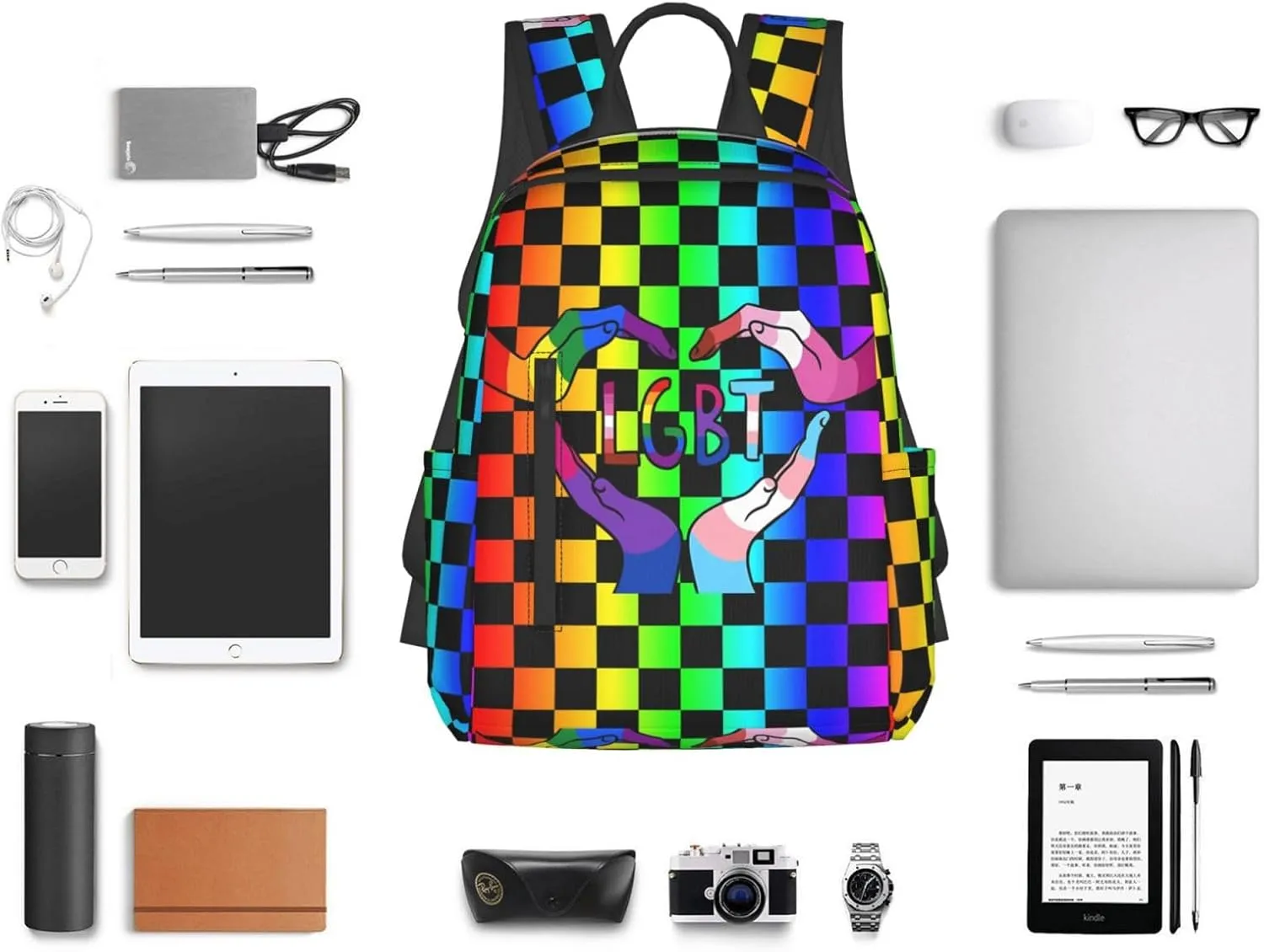 LGBT Rainbow Gay Pride Heart Gesture Travel Laptop Backpack Casual Backpacks Double Shoulder Daypack Notebook Rucksack Work Bags Sports Bag for Hiking Camping Beach