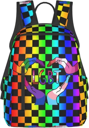 LGBT Rainbow Gay Pride Heart Gesture Travel Laptop Backpack Casual Backpacks Double Shoulder Daypack Notebook Rucksack Work Bags Sports Bag for Hiking Camping Beach
