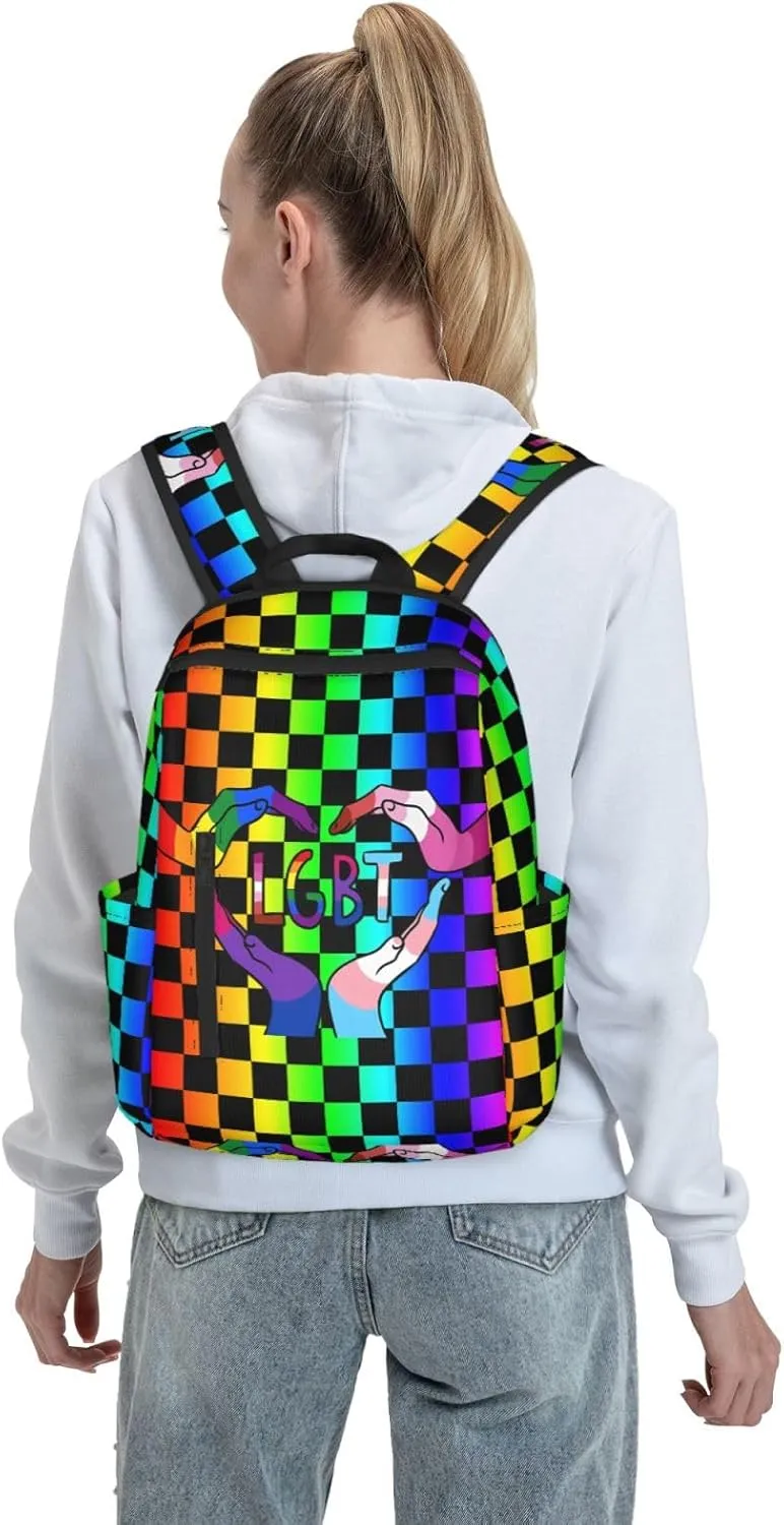 LGBT Rainbow Gay Pride Heart Gesture Travel Laptop Backpack Casual Backpacks Double Shoulder Daypack Notebook Rucksack Work Bags Sports Bag for Hiking Camping Beach