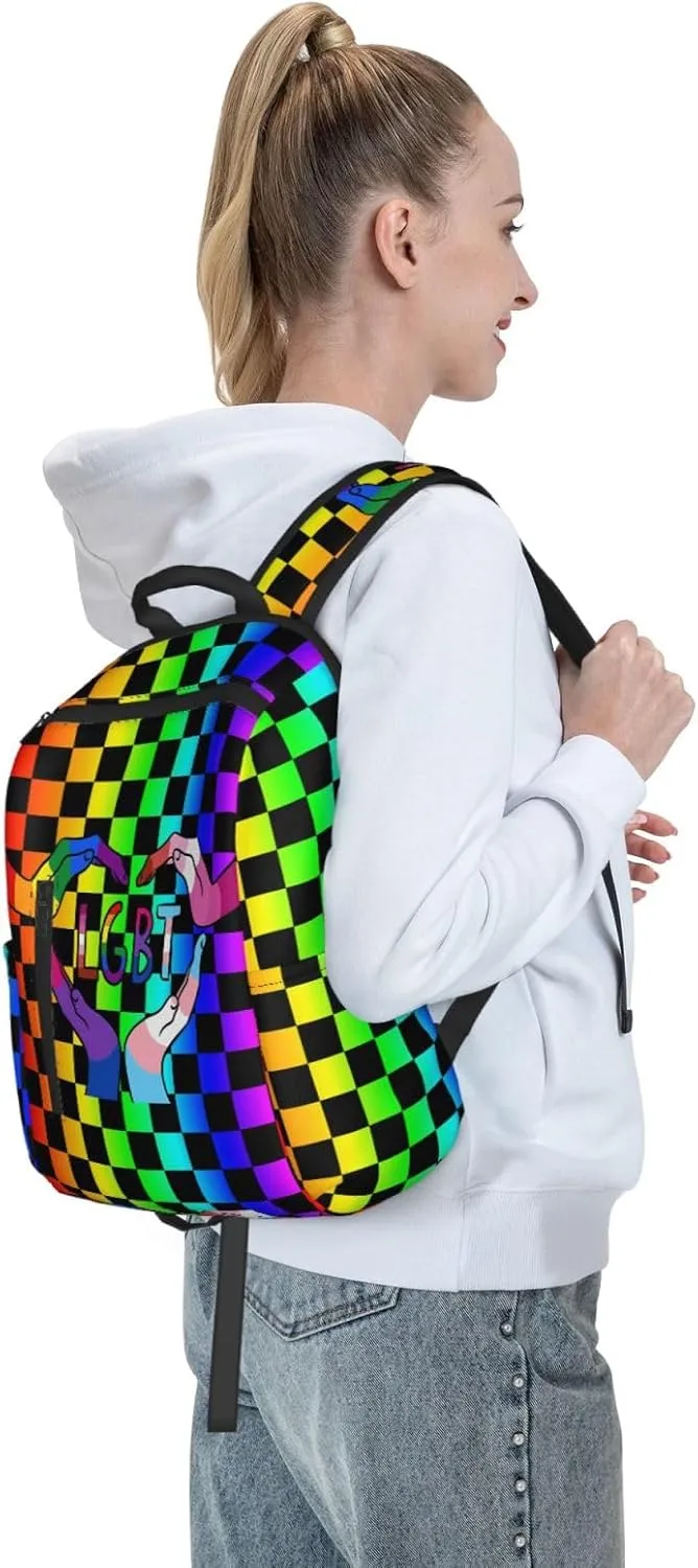LGBT Rainbow Gay Pride Heart Gesture Travel Laptop Backpack Casual Backpacks Double Shoulder Daypack Notebook Rucksack Work Bags Sports Bag for Hiking Camping Beach