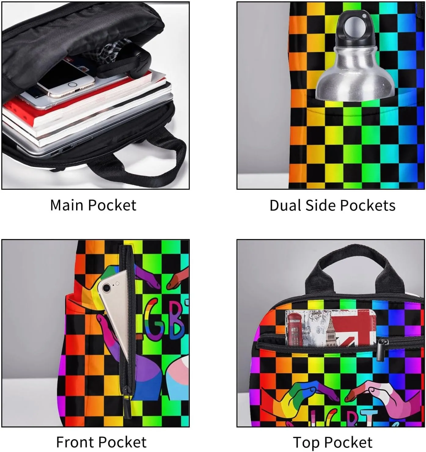 LGBT Rainbow Gay Pride Heart Gesture Travel Laptop Backpack Casual Backpacks Double Shoulder Daypack Notebook Rucksack Work Bags Sports Bag for Hiking Camping Beach