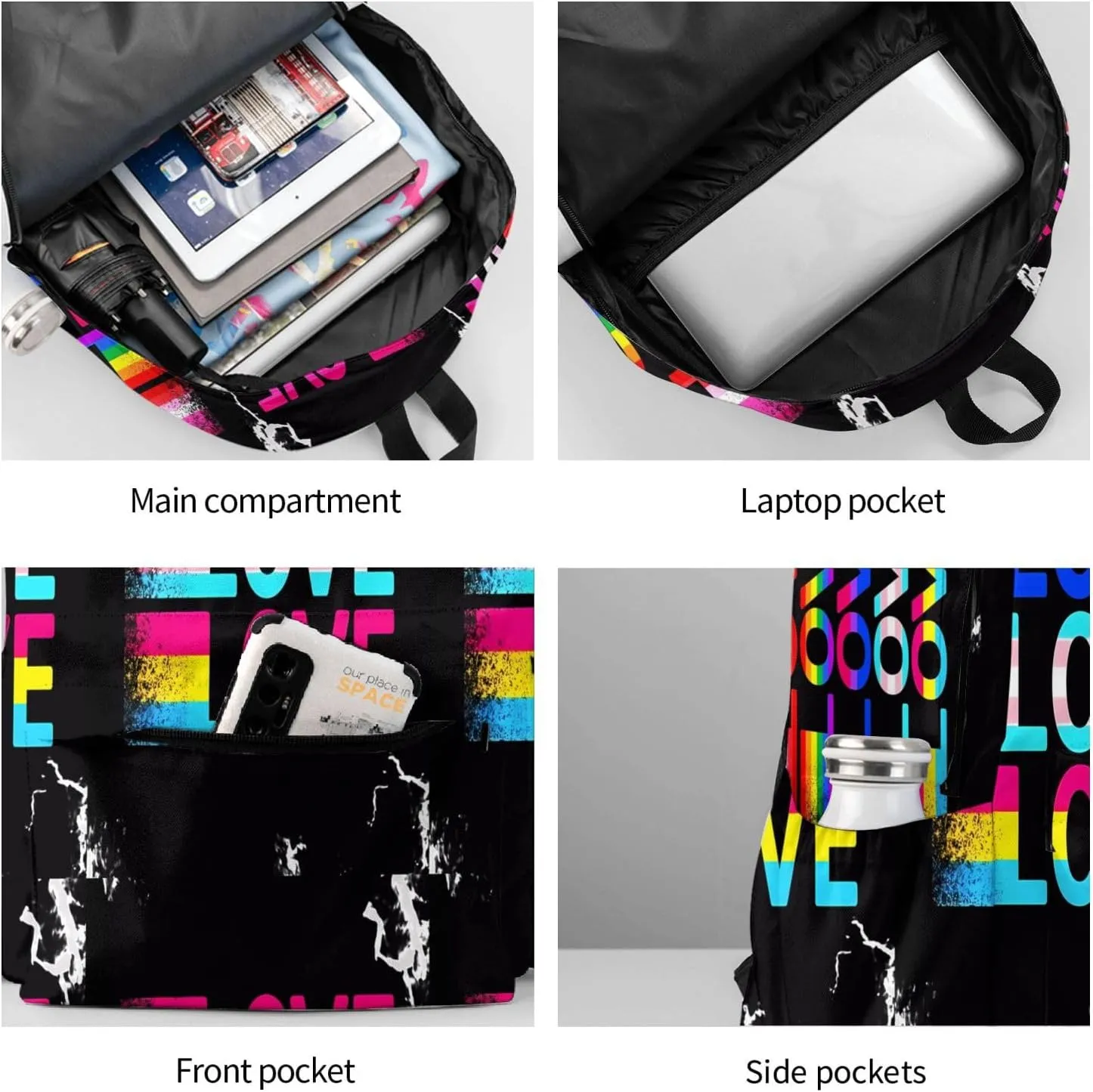 LGBT Rainbow Gay Pride Love Flag 17 Inch Casual Backpack Laptop Backpacks Travel Back Pack Large Camping Rucksack Hiking Daypack Lightweight Double Shoulder Bag