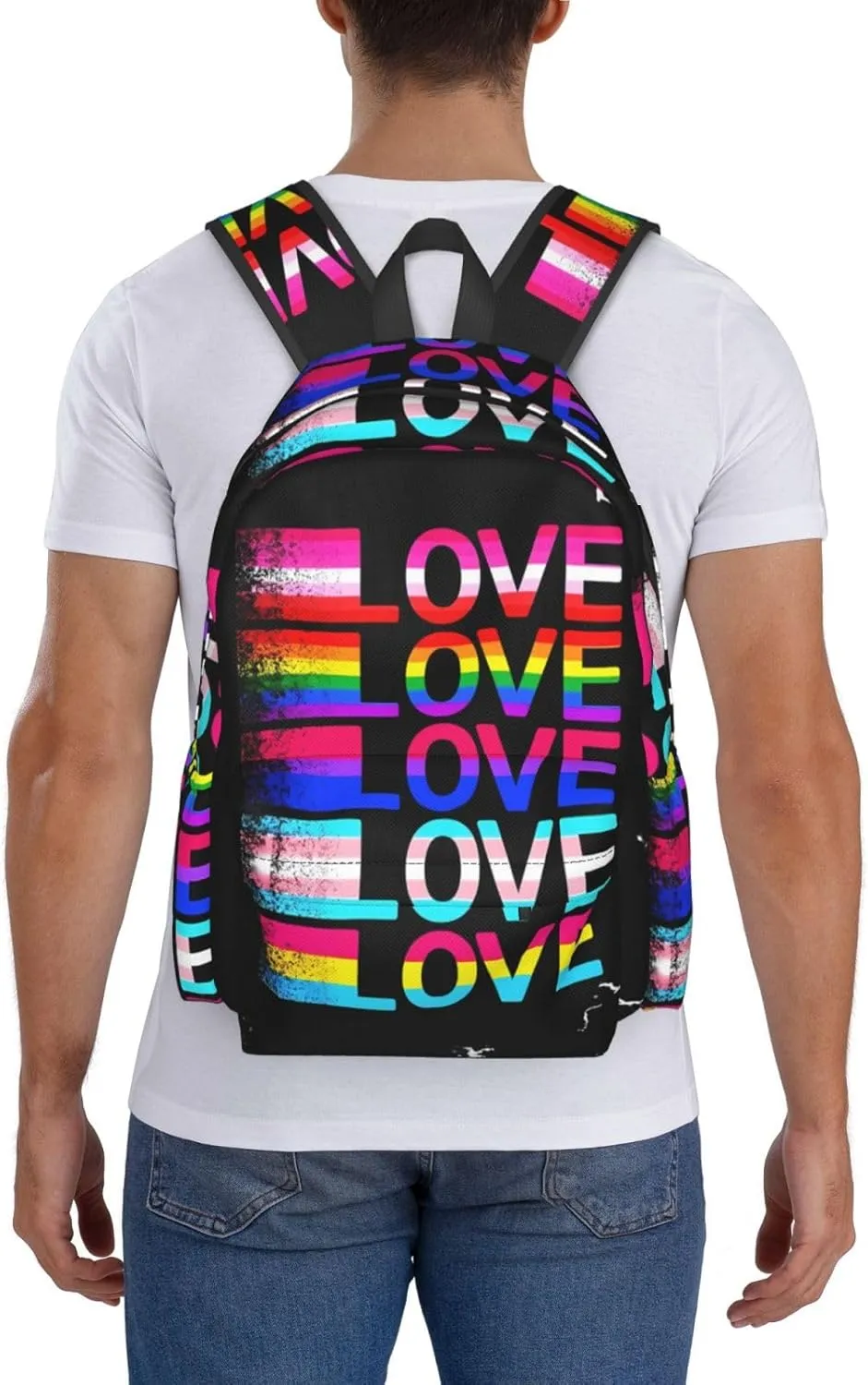 LGBT Rainbow Gay Pride Love Flag 17 Inch Casual Backpack Laptop Backpacks Travel Back Pack Large Camping Rucksack Hiking Daypack Lightweight Double Shoulder Bag