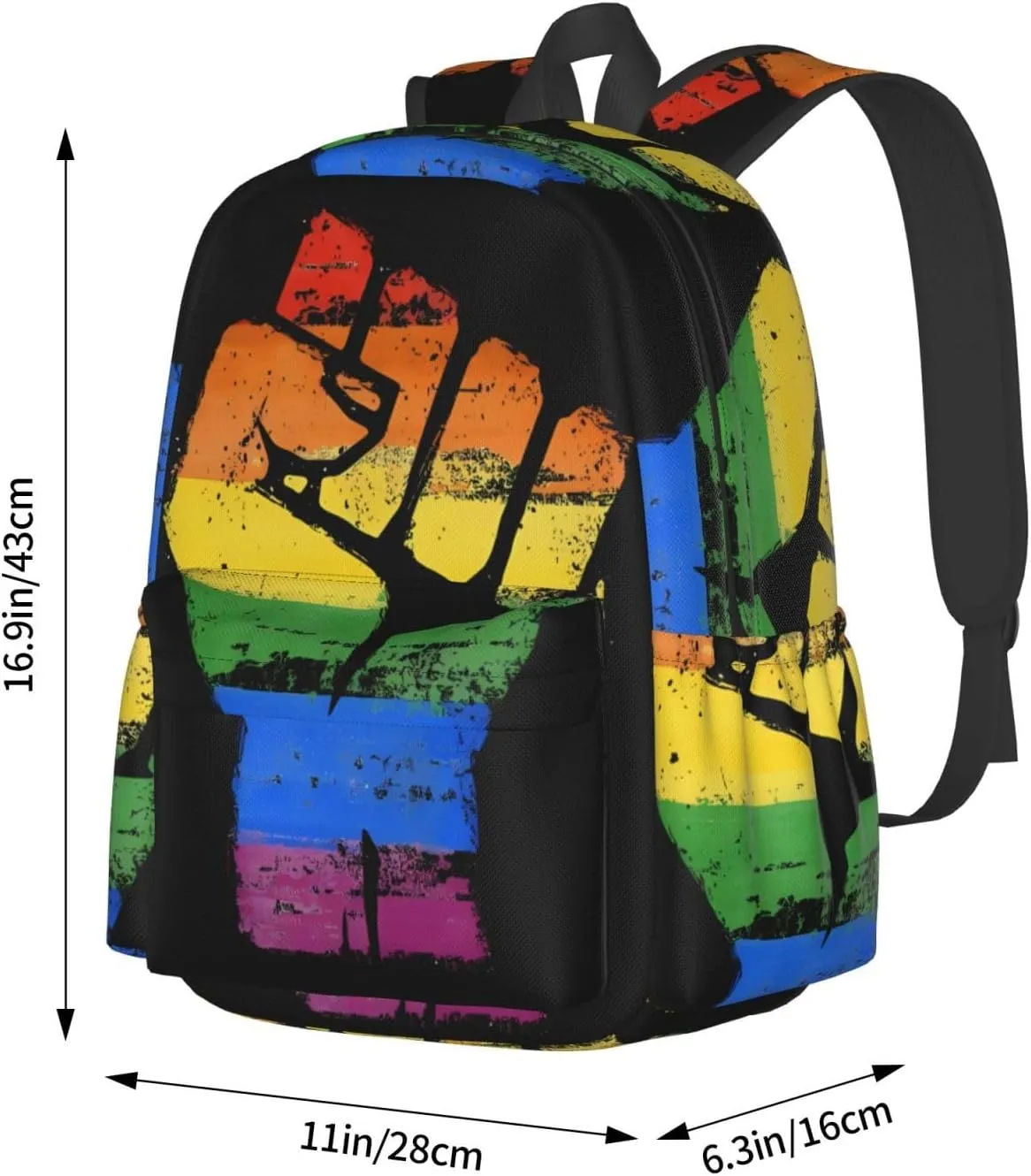 LGBT Rainbow Gay Pride Make A Fist Raise Your Hand 17 Inch Casual Backpack Laptop Backpacks Travel Back Pack Large Camping Rucksack Hiking Daypack Lightweight Double Shoulder Bag