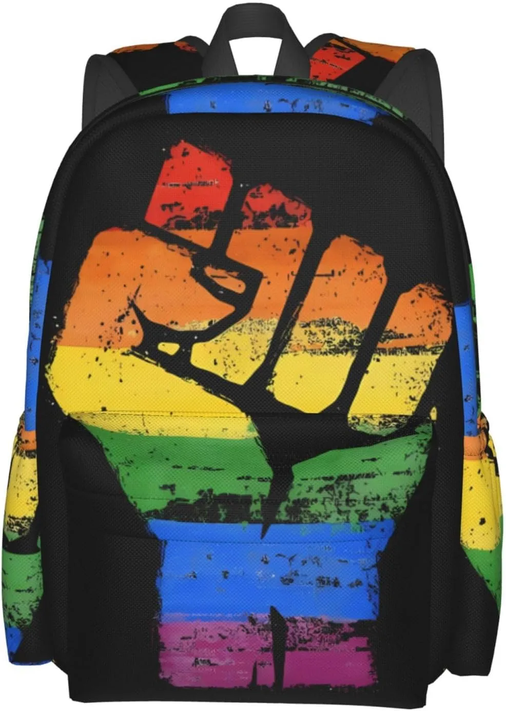 LGBT Rainbow Gay Pride Make A Fist Raise Your Hand 17 Inch Casual Backpack Laptop Backpacks Travel Back Pack Large Camping Rucksack Hiking Daypack Lightweight Double Shoulder Bag
