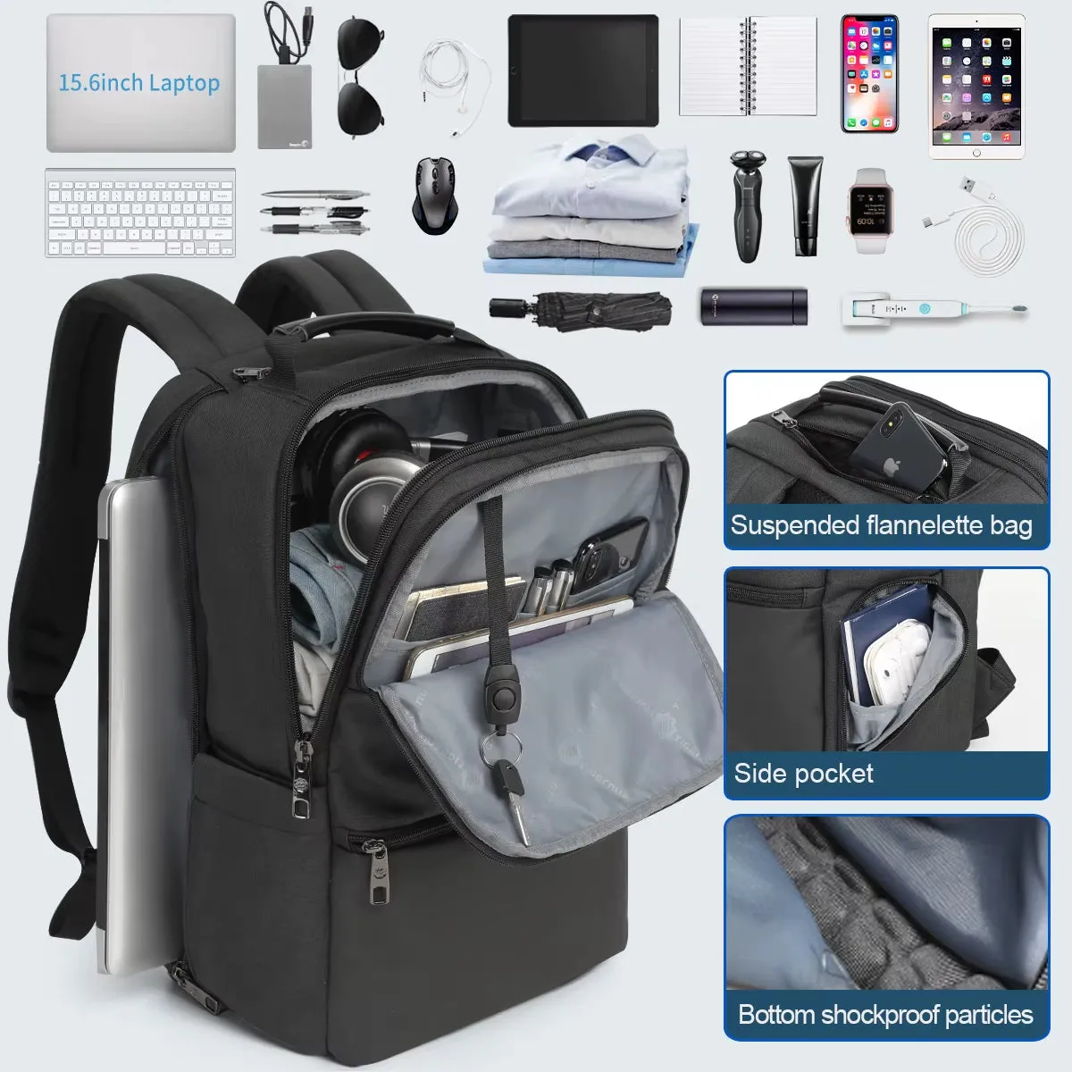 Lifetime Warranty Travel Backpack for Men 14-15.6-19'' Laptop Backpack Male Business Backpack Bag for School Mochila Masculina