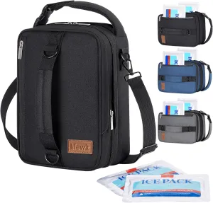 Lifewit Expandable Lunch Box for Men, Insulated Lunch Bag, Portable Cooler Bag with Shoulder Straps and 2 Ice Packs for Men Women Adult for Work College Travel, 6.5L 12 Cans Black