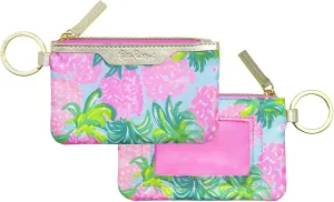 Lilly Pulitzer ID Case Keychain Wallet with Zip Close, Cute Durable Card Holder for Women Teen Girls, Pineapple Shake