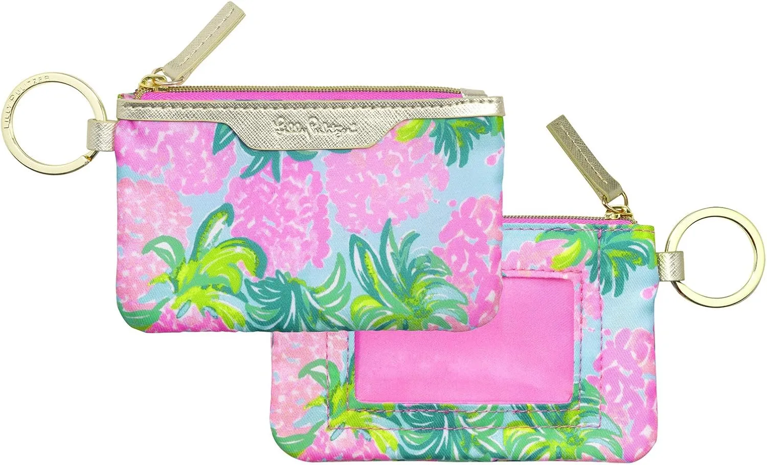 Lilly Pulitzer ID Case Keychain Wallet with Zip Close, Cute Durable Card Holder for Women Teen Girls, Pineapple Shake