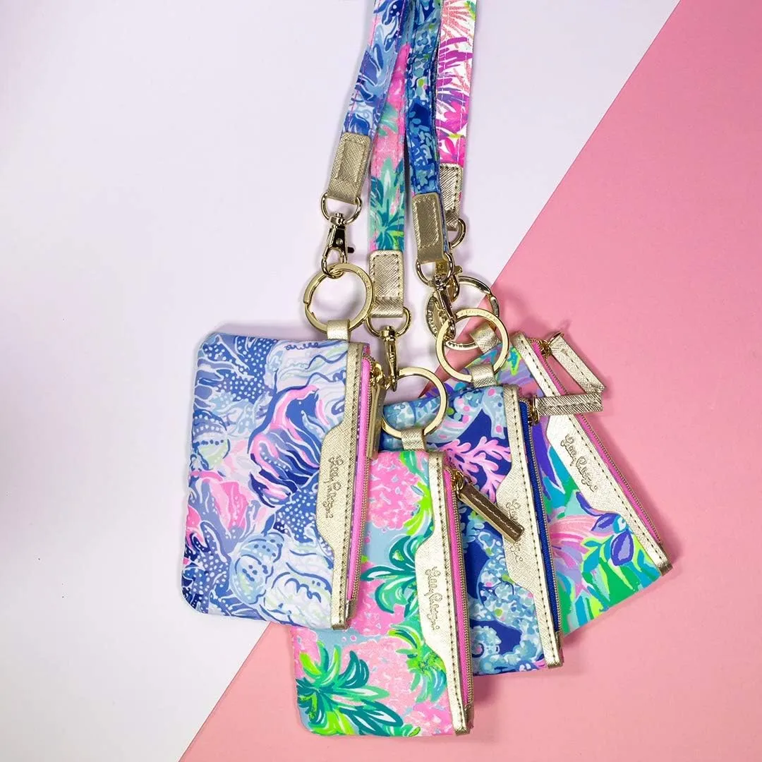 Lilly Pulitzer ID Case Keychain Wallet with Zip Close, Cute Durable Card Holder for Women Teen Girls, Pineapple Shake