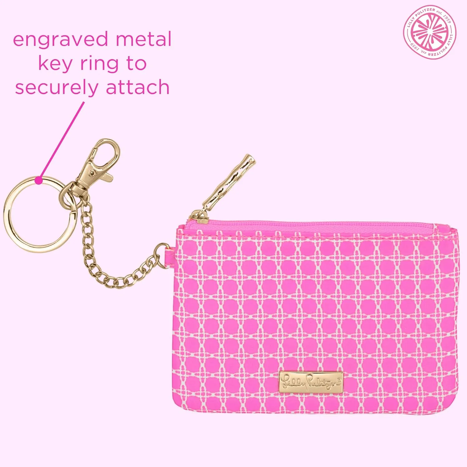 Lilly Pulitzer ID Holder Wallet, Wallet with Zip Close, Cute Card and ID Case for Women, Havana Pink Caning