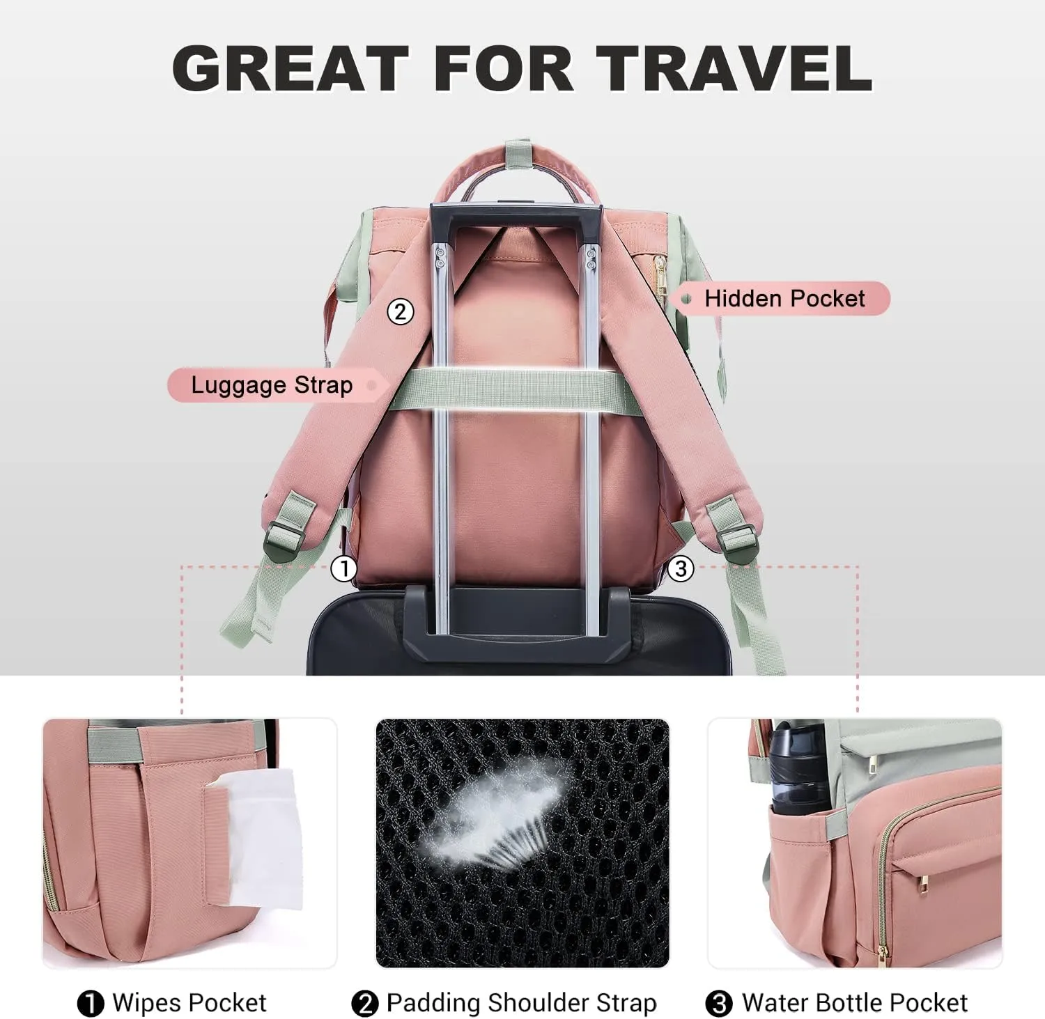 LOVEVOOK Laptop Backpack for Women Fashion Business Computer Backpacks Travel Bags Purse Doctor Nurse Work Backpack with USB Port, Fits 17-Inch Laptop, Light Grey-Pink