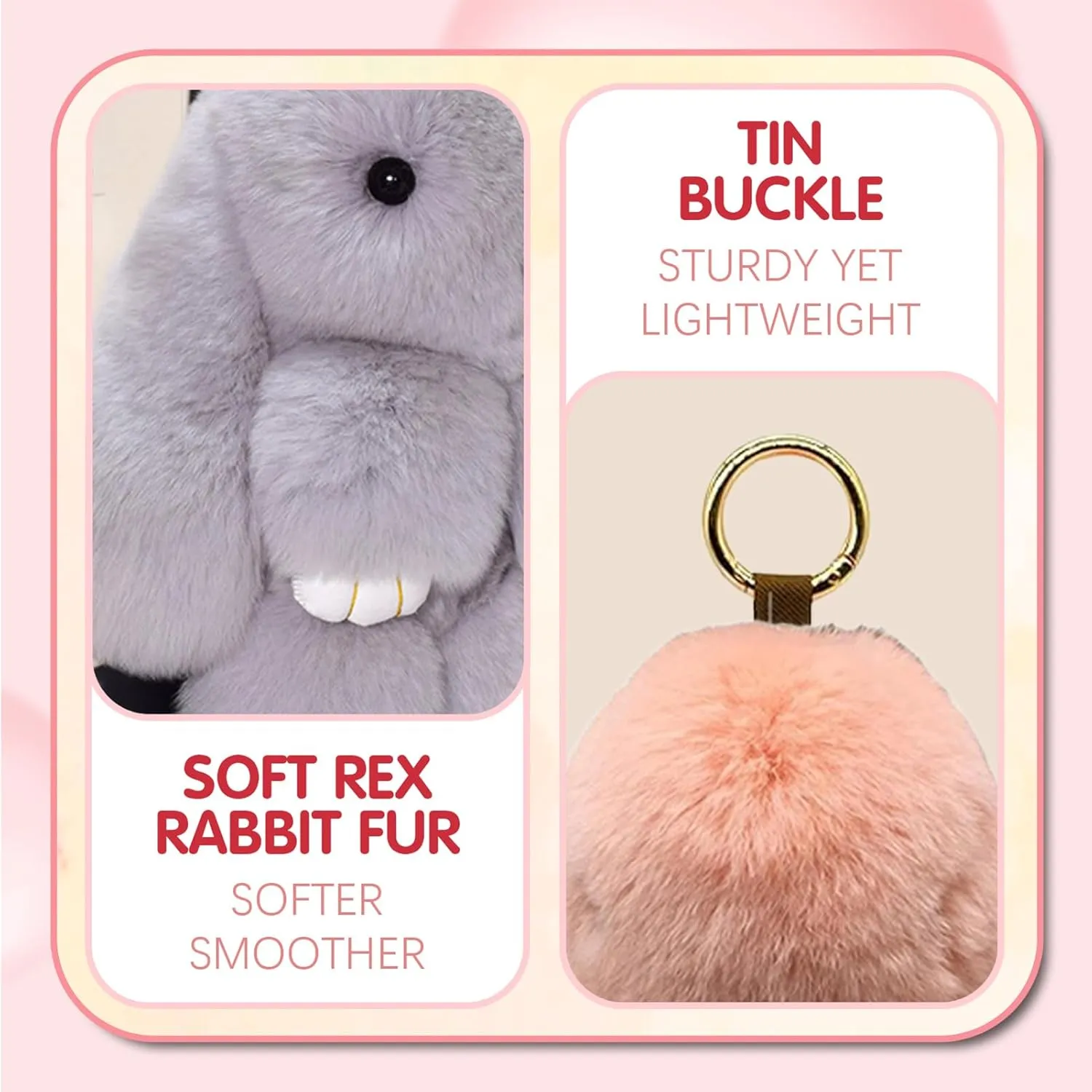 Lulu Bunny Keychain Keychain with Tin, BunnyLulu Handmade Soft Bunny PomPom Plush Charms for Birthday Gift
