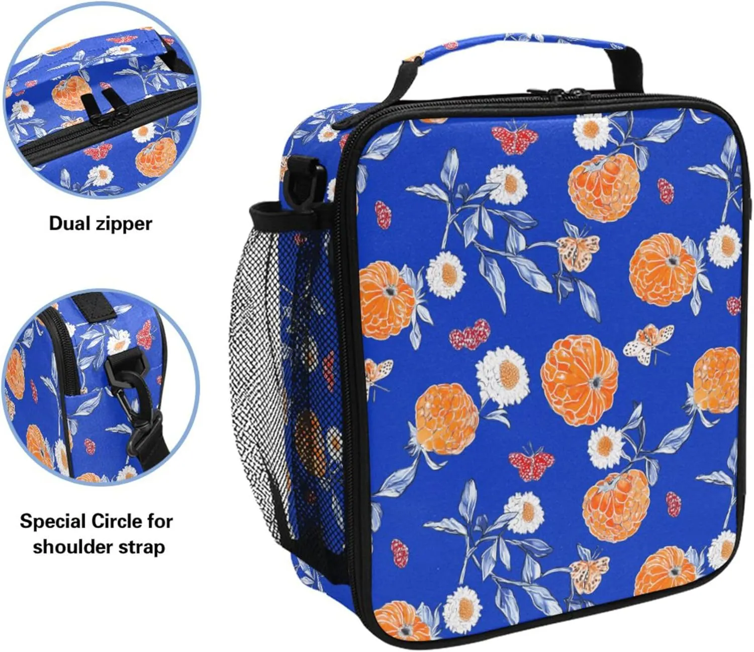 Lunch Cooler Bag Zip Pockets Lunch Box Kids with buckle for Kindergarten Fresh Salmonberry Fruit