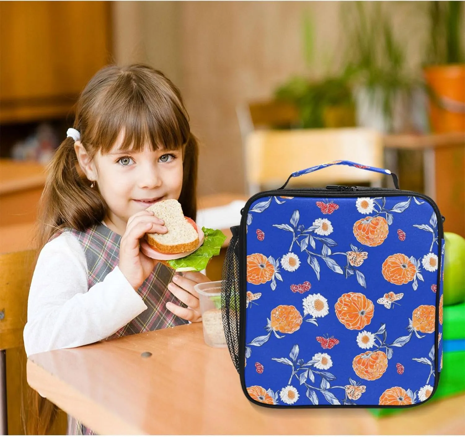 Lunch Cooler Bag Zip Pockets Lunch Box Kids with buckle for Kindergarten Fresh Salmonberry Fruit