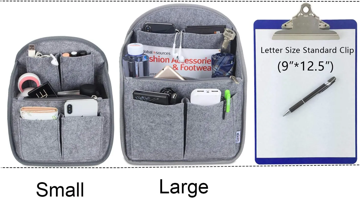 LUXJA Mini Backpack Organizer, Small Felt Organizer Insert for Backpack, Gray