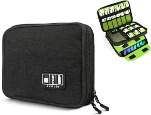 Luxtude Cord Organizer Travel, Cable Organizer Bag, Portable Electronics Organizer, Travel Essentials for Cord Storage/Charger Storage/Cable Storage (Double Layer, Black M Double Layer, Small)