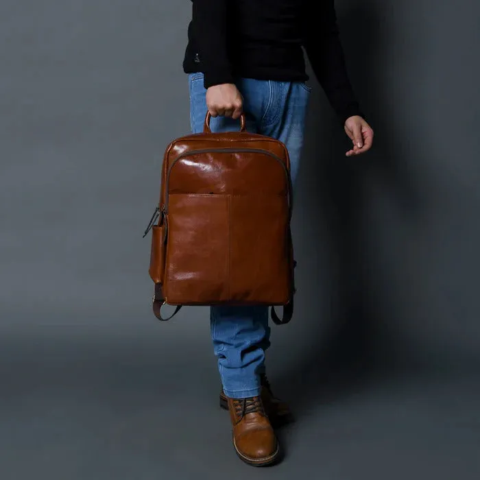 Luxury Tan Italian Leather Backpack