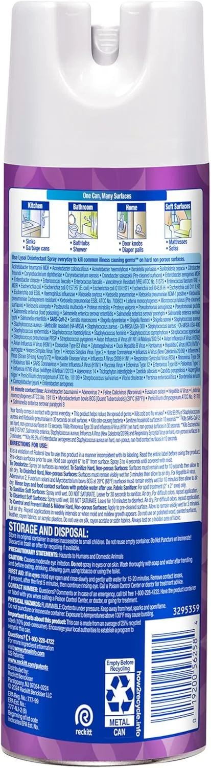 Lysol Disinfectant Spray, Sanitizing and Antibacterial Spray, For Disinfecting and Deodorizing, Lavender & Cotton Blossom Scent, 19 Oz (Pack of 2)