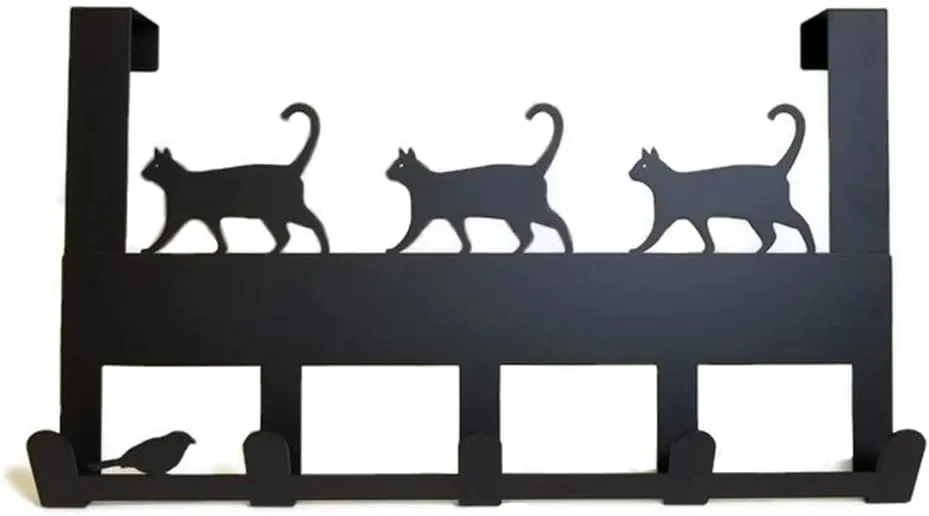 Mango Steam Over-The-Door Organizer Hanger for Towels, Hats, Hoodies, Coats, Backpacks, & Keys (Cat, Black)