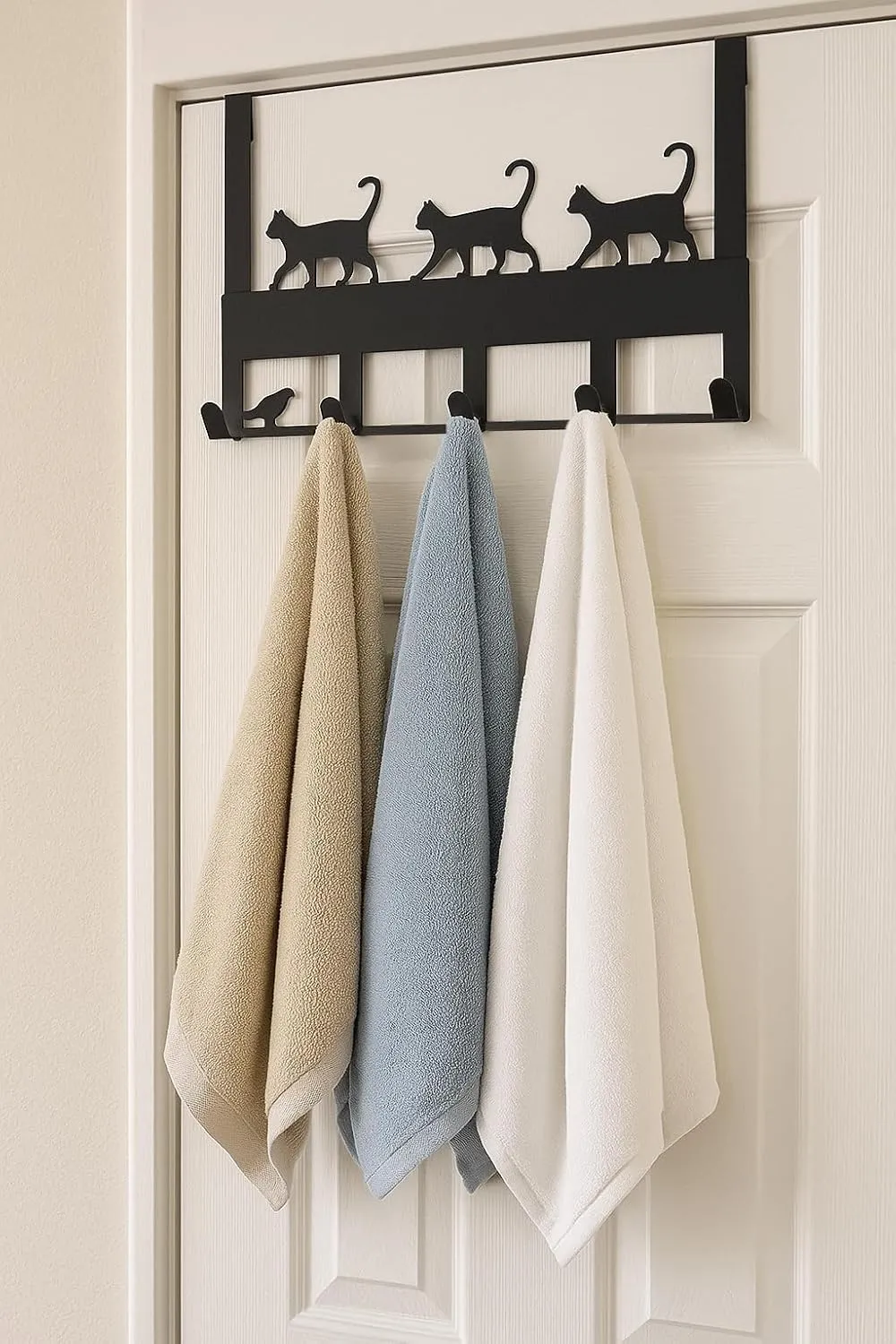 Mango Steam Over-The-Door Organizer Hanger for Towels, Hats, Hoodies, Coats, Backpacks, & Keys (Cat, Black)