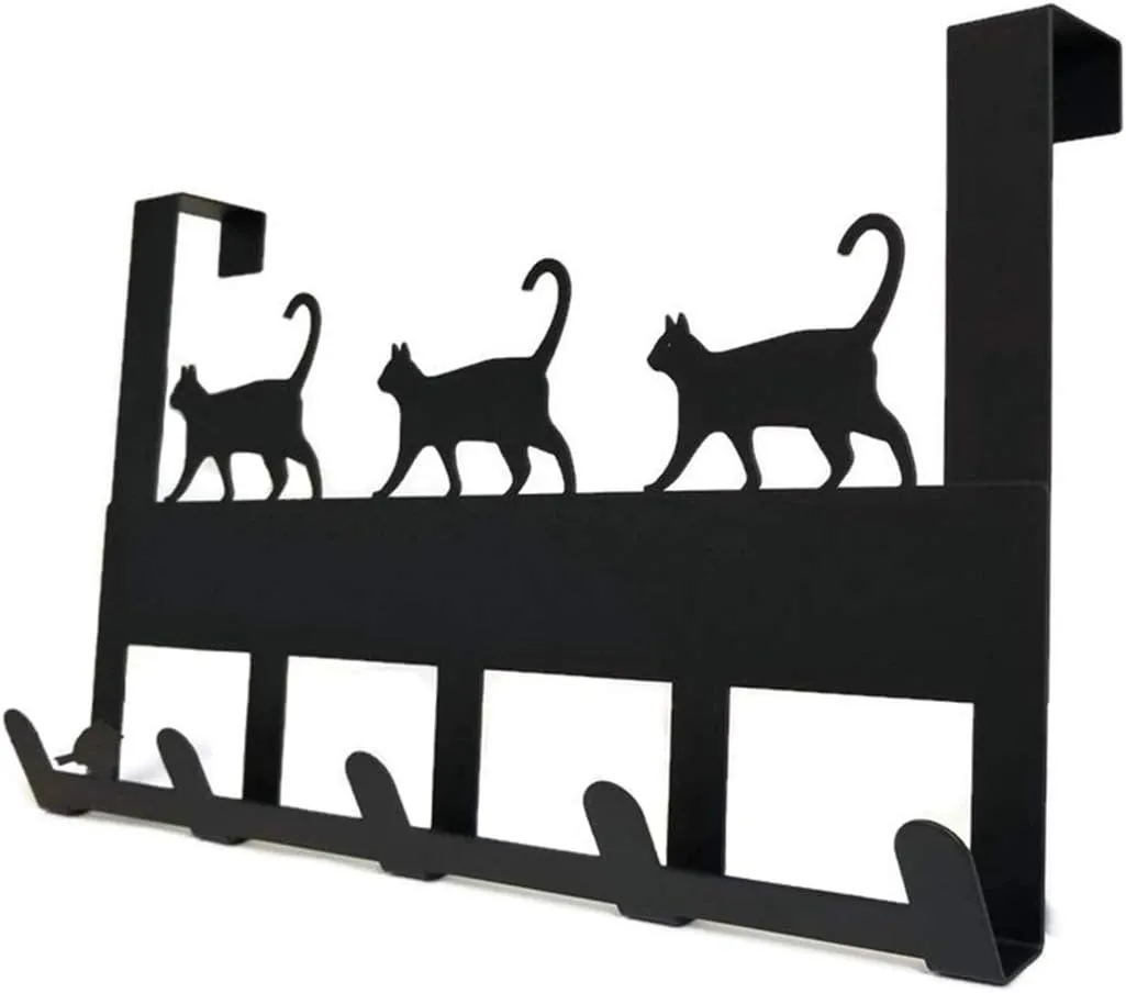 Mango Steam Over-The-Door Organizer Hanger for Towels, Hats, Hoodies, Coats, Backpacks, & Keys (Cat, Black)