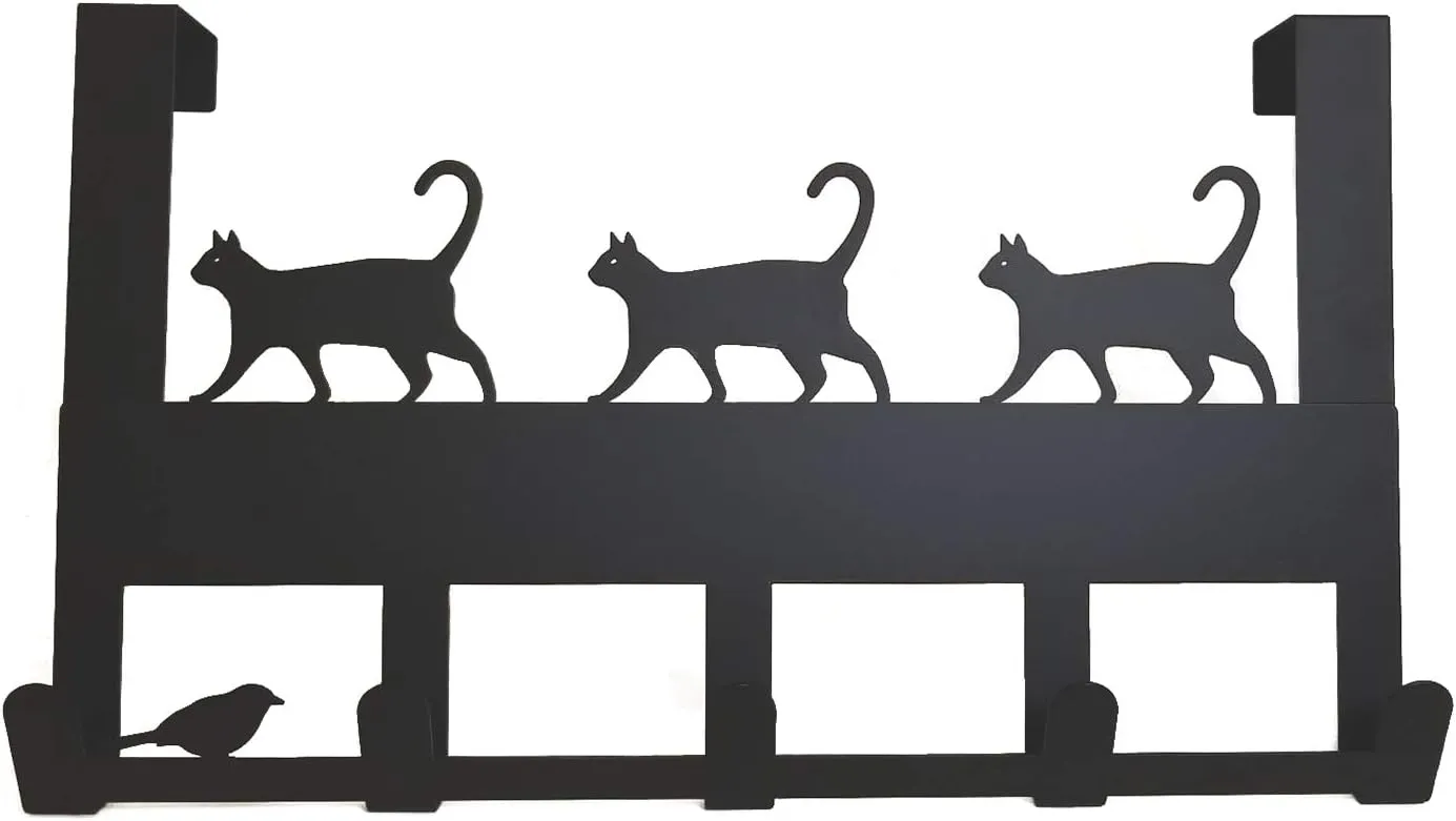 Mango Steam Over-The-Door Organizer Hanger for Towels, Hats, Hoodies, Coats, Backpacks, & Keys (Cat, Black)