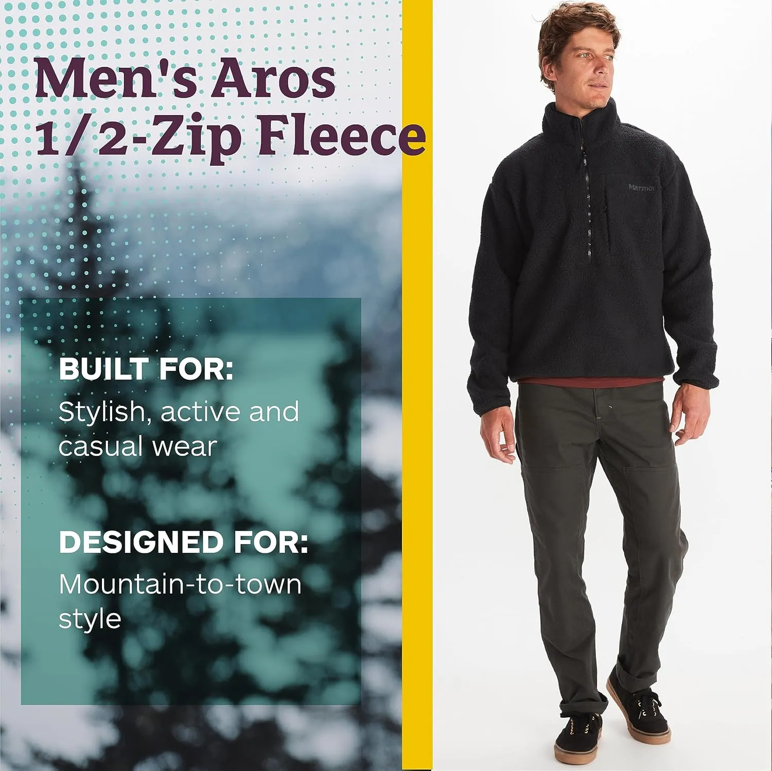 MARMOT Men's Aros 1/2 Zip Jacket - Sherpa Fleece with Retro Style