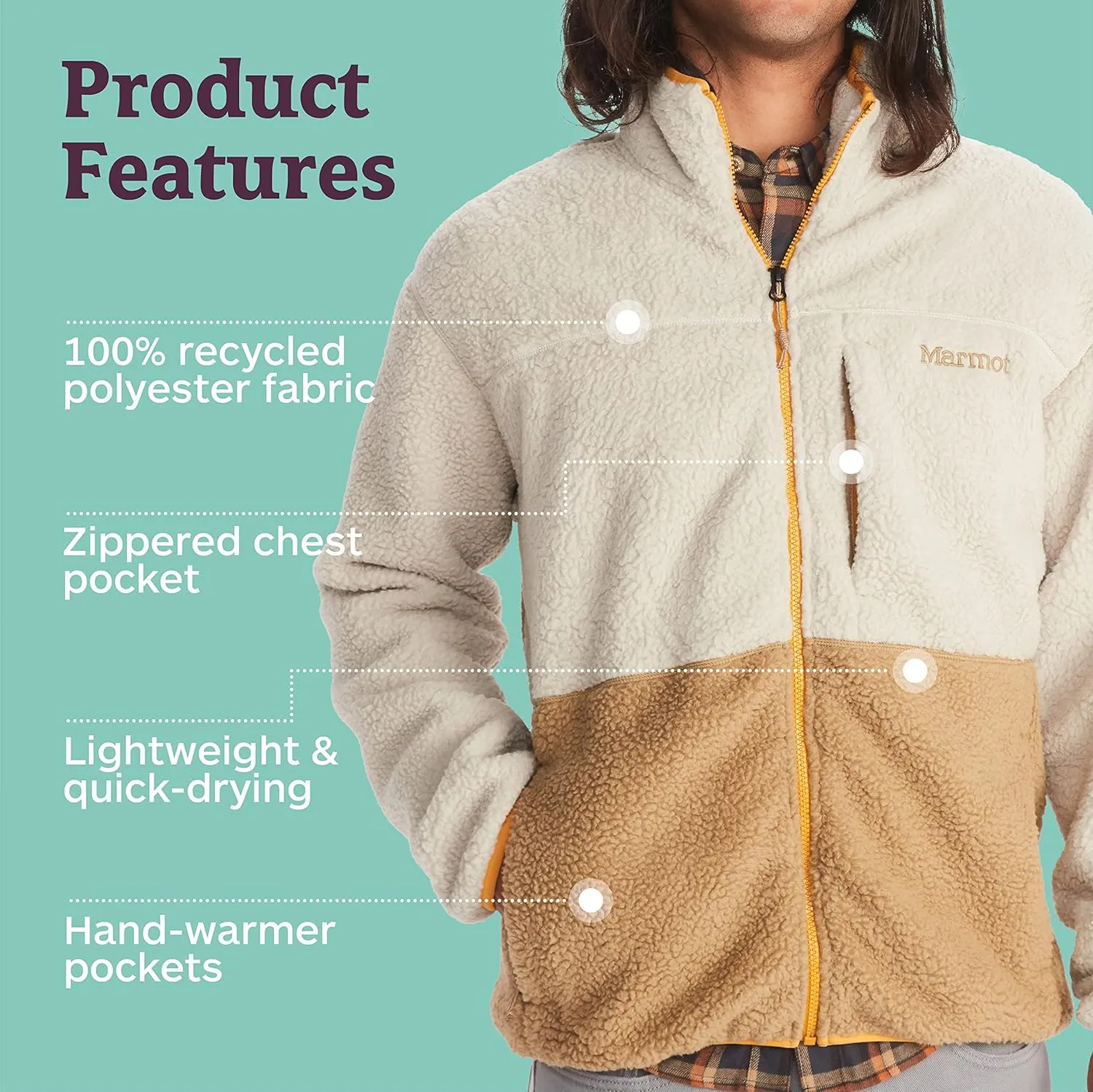 MARMOT Men's Aros Full-Zip Jacket - Sherpa Fleece with Retro Style