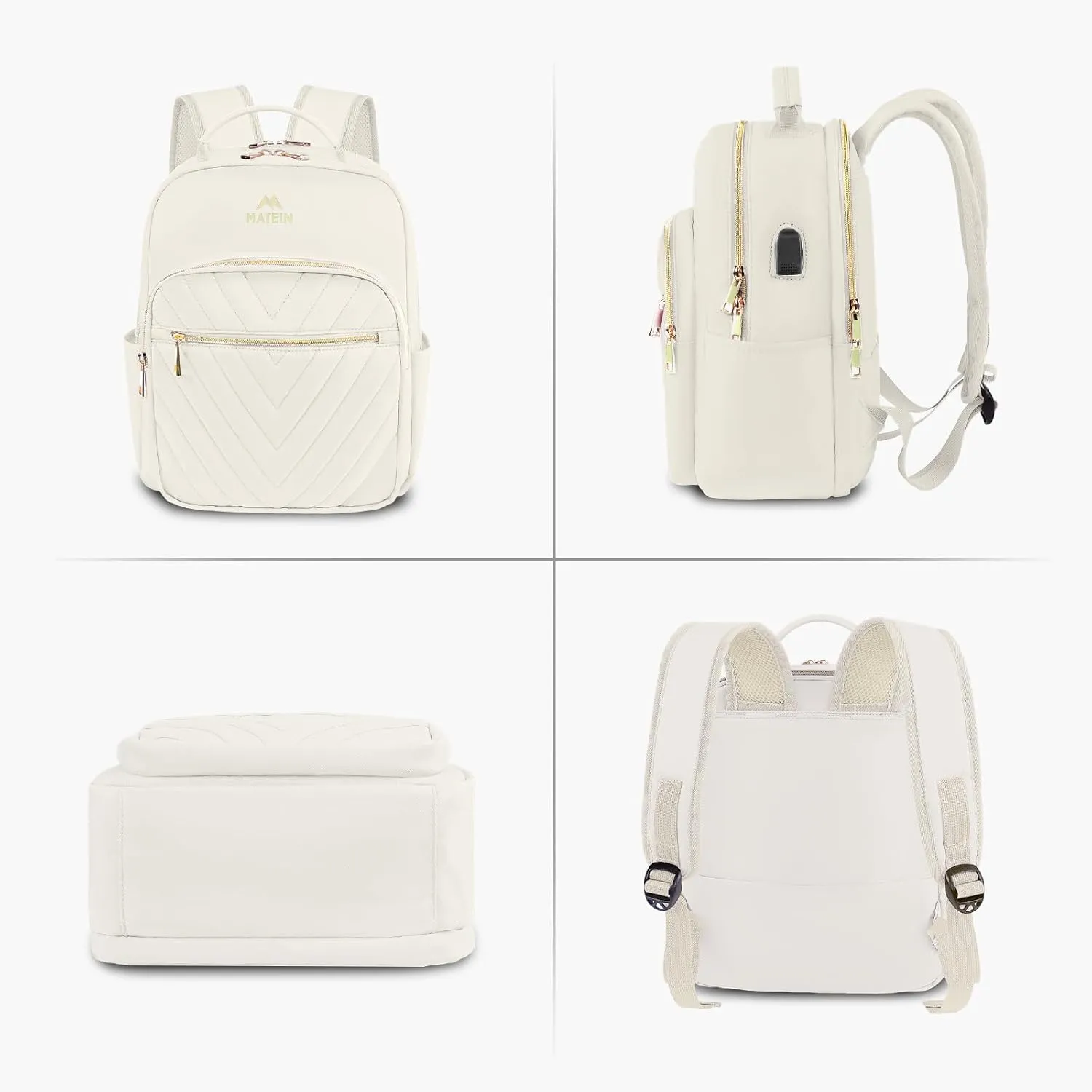 MATEIN Cute Backpacks for Women, Mini Stylish Daypack Purse with USB Charging Port, Waterproof Anti-theft Travel Casual Daily Rucksack Shoulder Handbag for Work College Dating, 2pcs Sets, Beige