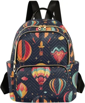 MCHIVER Black Hot Air Balloon Backpack Purse for Women Fashion Backpack Mini Daypack Lady Travel Back Packs 11.41 * 15.5 * 14.17 In