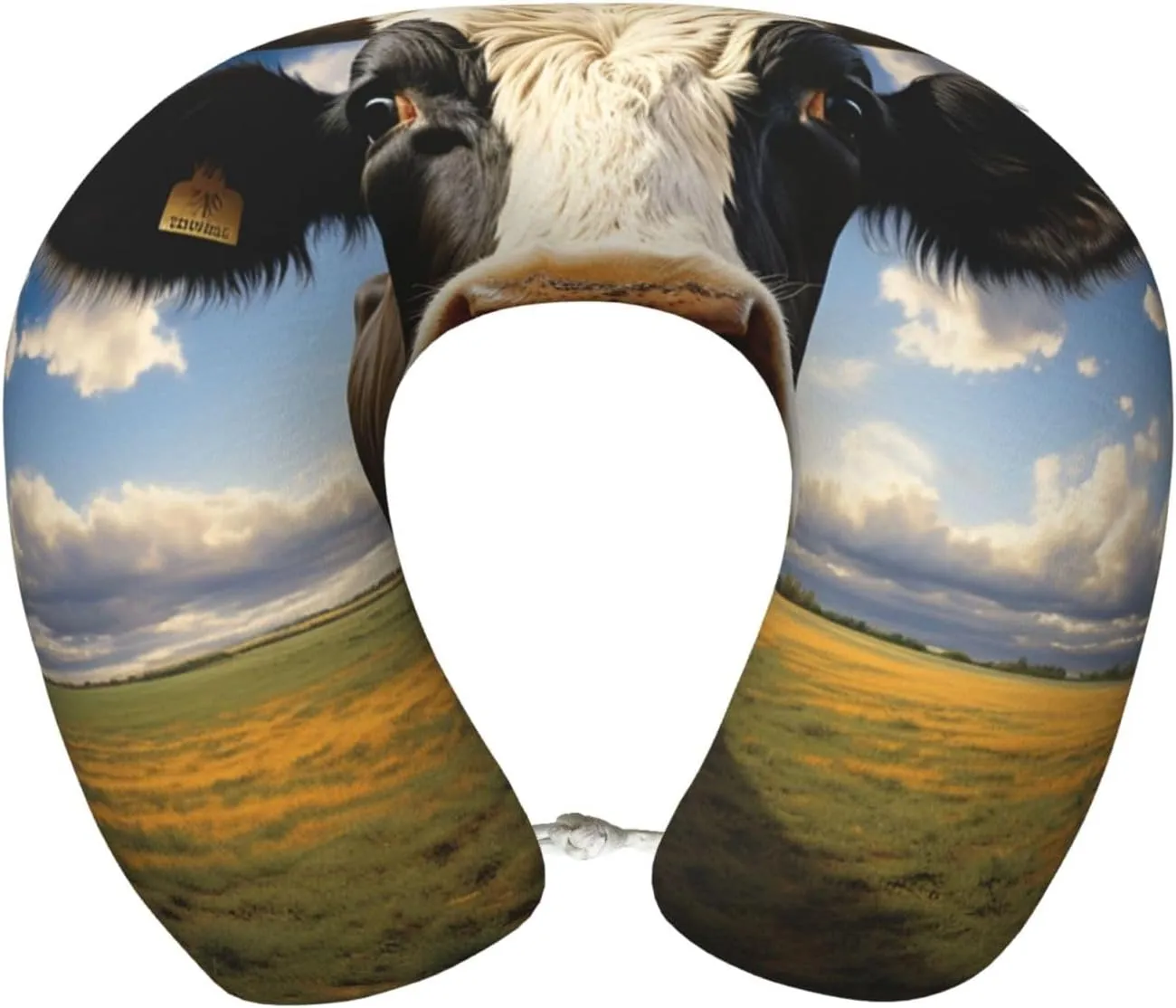 Memory Foam Travel Pillow Soft U-Shaped Neck Pillow Comfortable Prairie Cow Head Support Pillow Travel Accessories for Sleeping Rest Airplane Car and Office