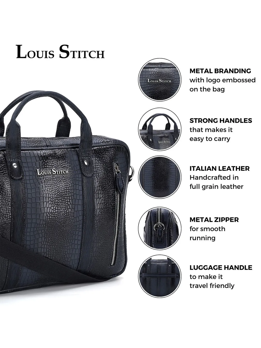 Men's Blue Italian Leather Dual Tone Laptop Bag with Shoulder Strap