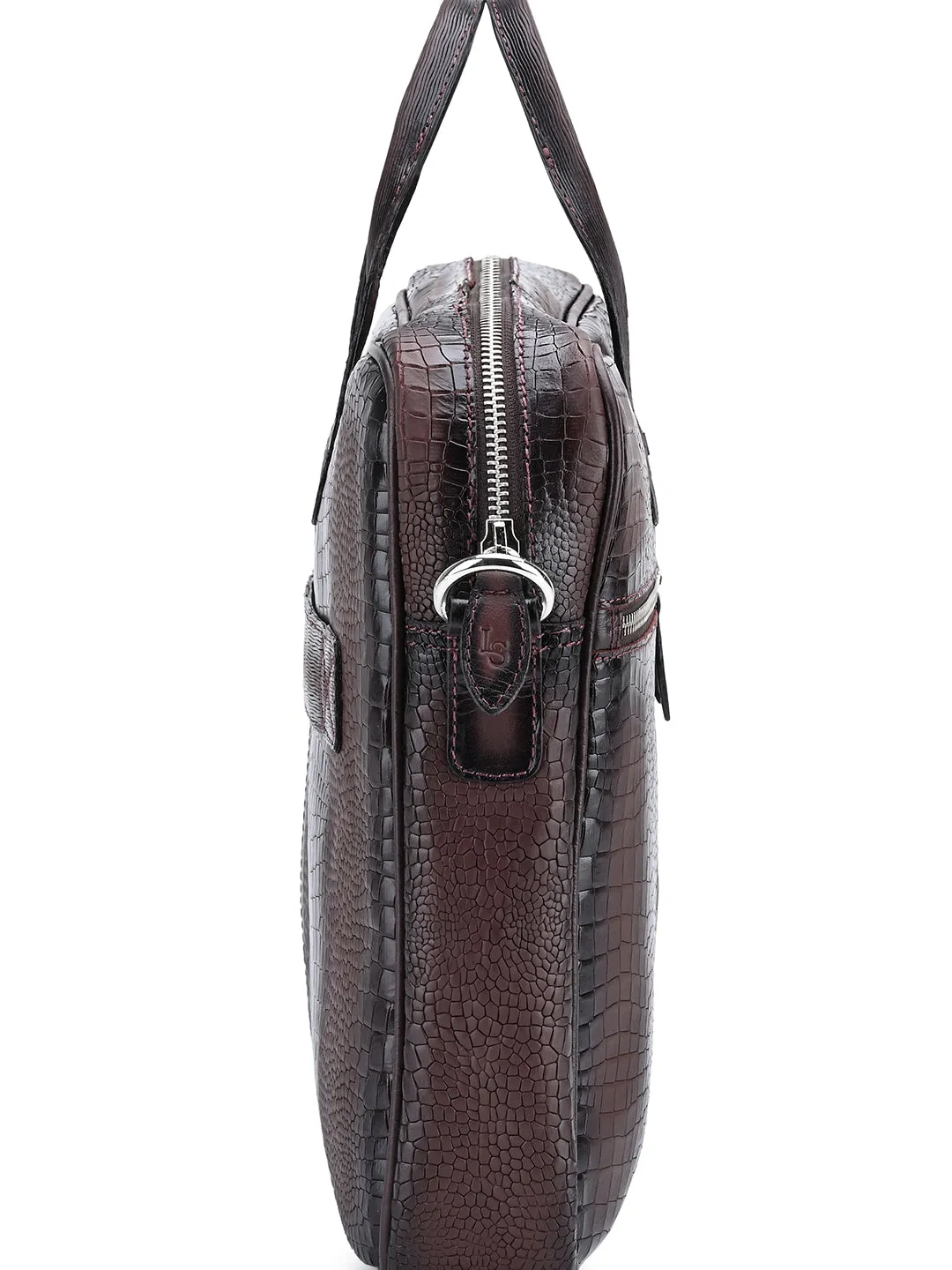 Men's Brown Italian Leather Dual Tone Laptop Bag with Shoulder Strap