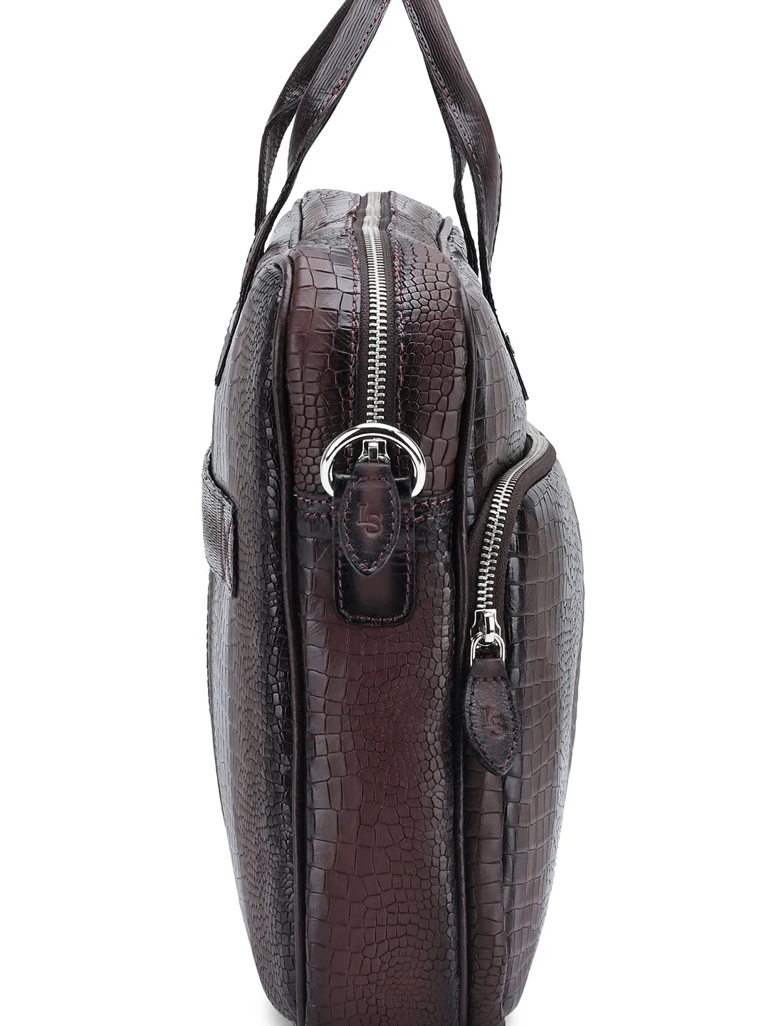 Men's Brown Italian Leather Dual Tone Laptop Bag with Shoulder Strap