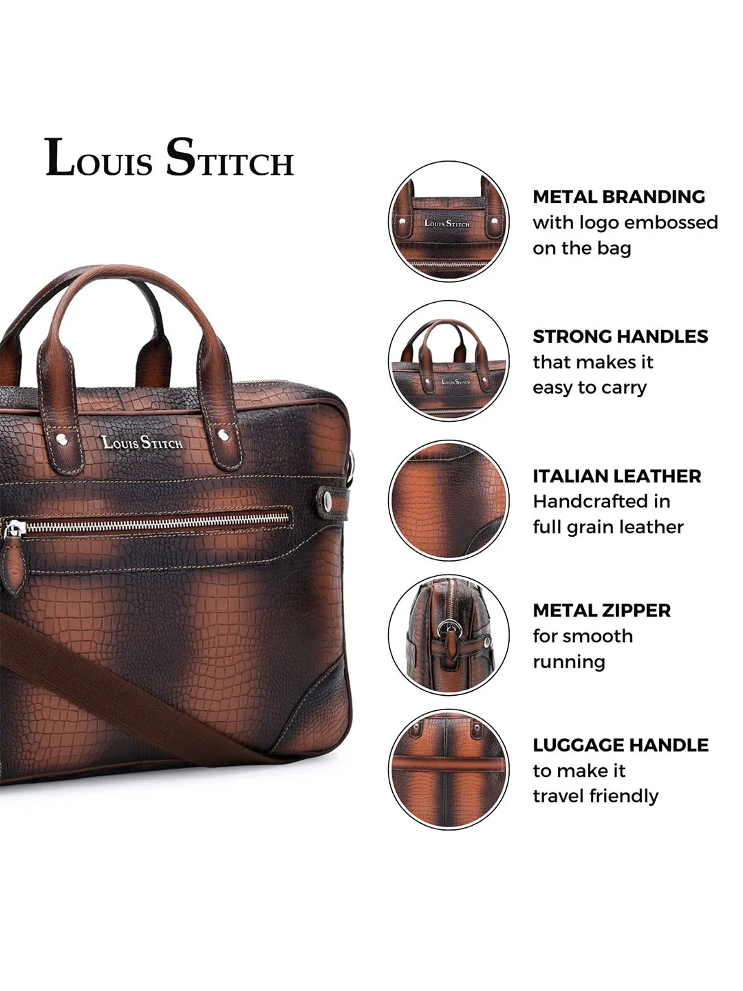 Men's Tan Italian Leather Dual Tone Laptop Bag with Shoulder Strap
