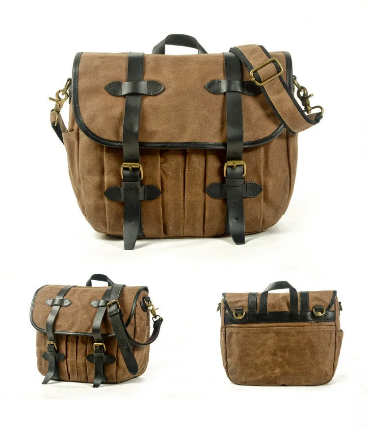 Men's Vintage Canvas and Leather Multi-Compartment Messenger Bag