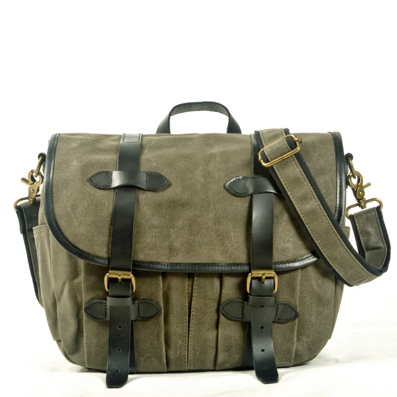 Men's Vintage Canvas and Leather Multi-Compartment Messenger Bag
