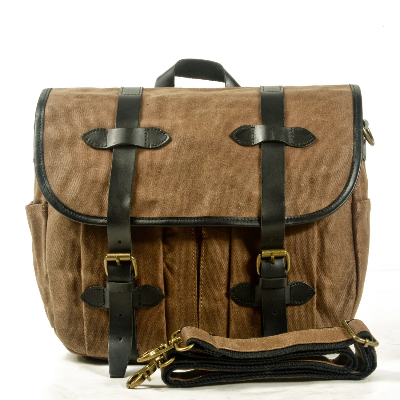 Men's Vintage Canvas and Leather Multi-Compartment Messenger Bag